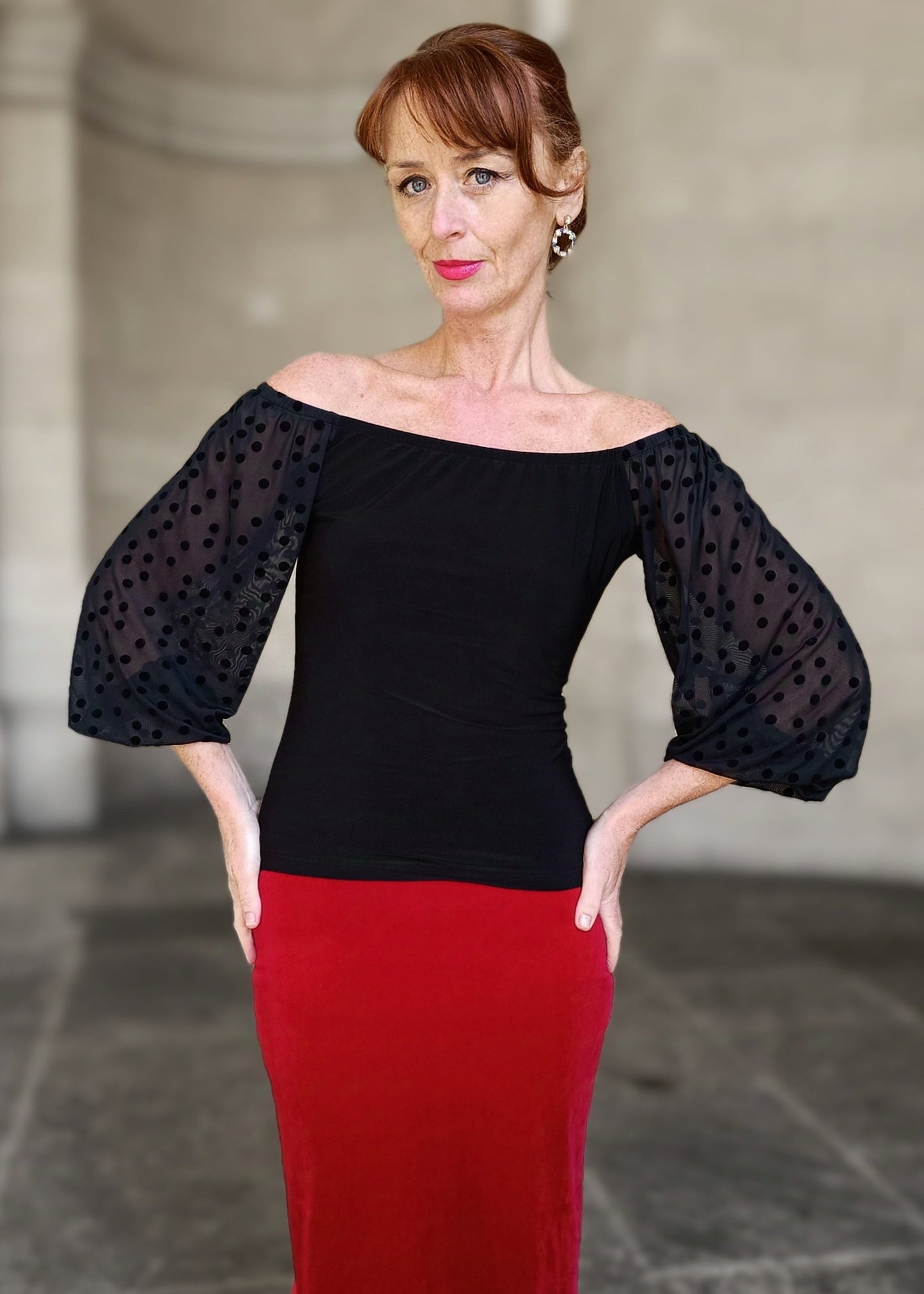 CAMILLE Tango top with tulle sleeves