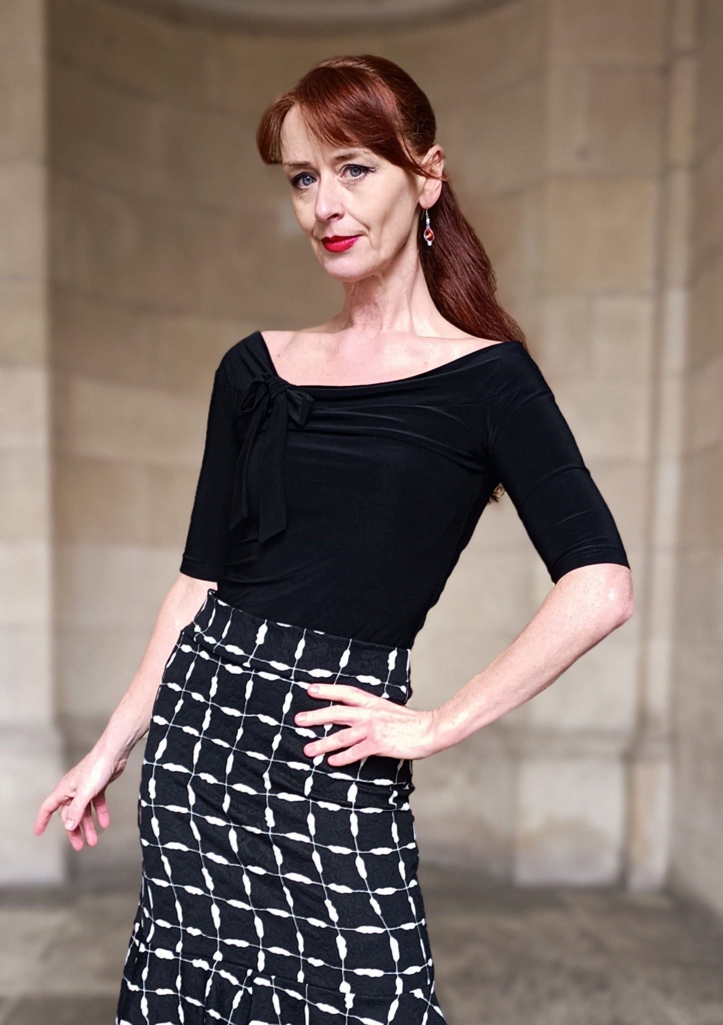 GISELLE Lurex top with asymmetric neck line