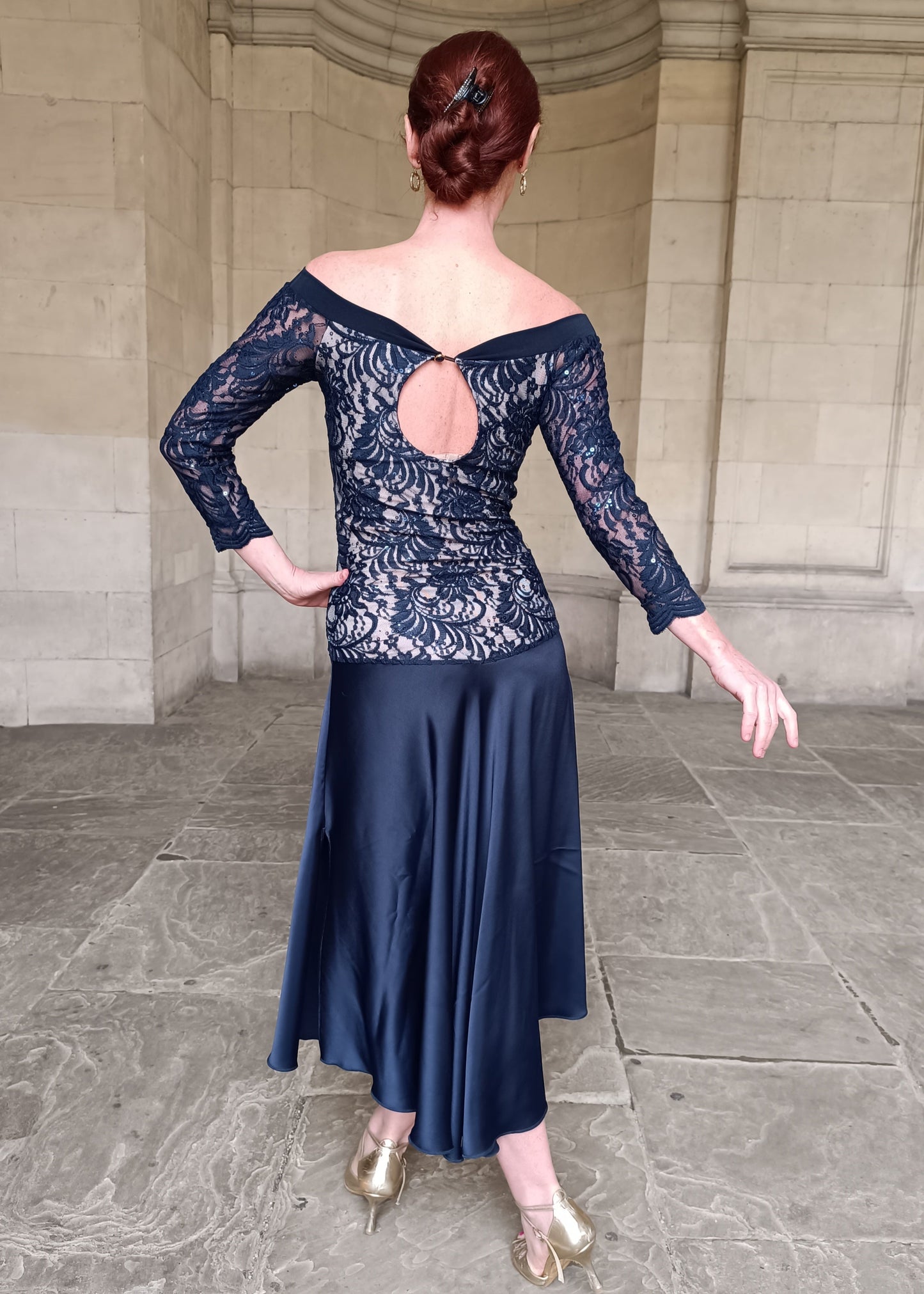 Lace satin flowy dress
