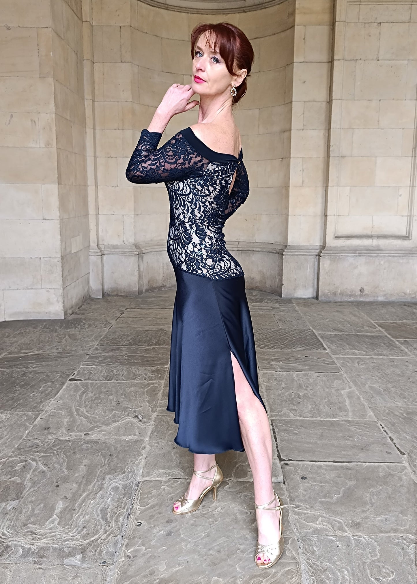 Lace satin flowy dress