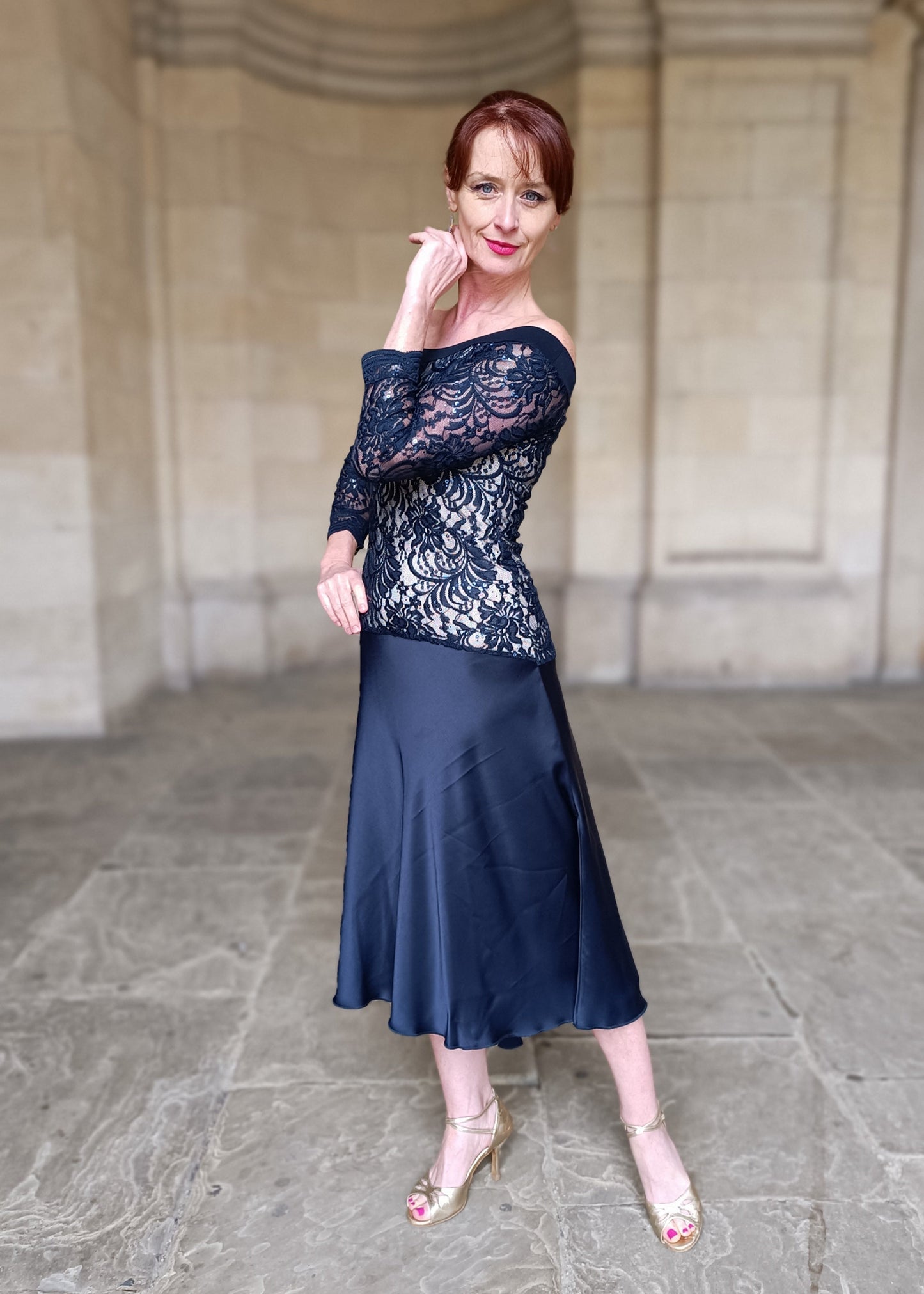 Lace satin flowy dress