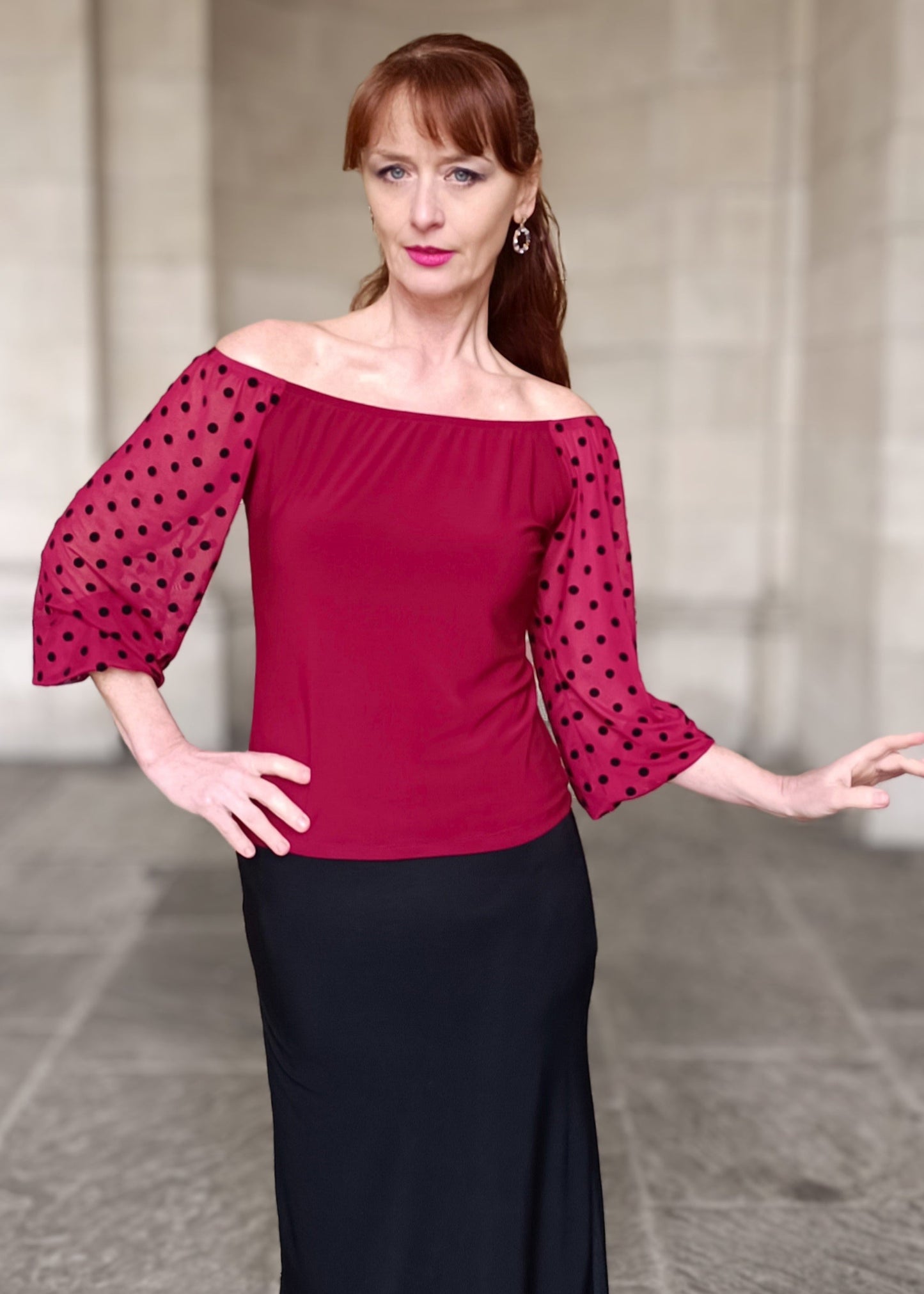 CAMILLE Tango top with tulle sleeves