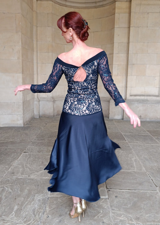Lace satin flowy dress