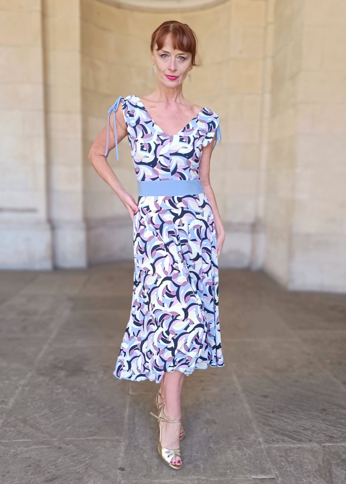 GRETA Art deco jersey midi dress
